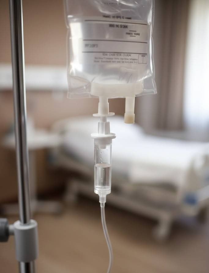 Intravenous medication administration set (IV drip) for delivering medication directly into a vein