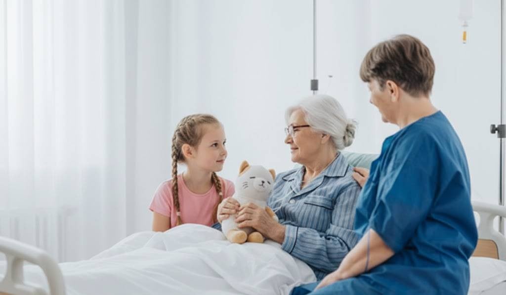 Patient with doctor and family member