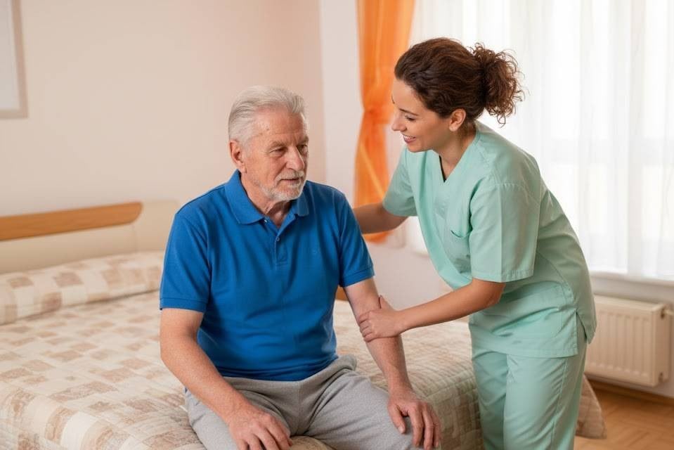 Patient receiving support from doctor at home