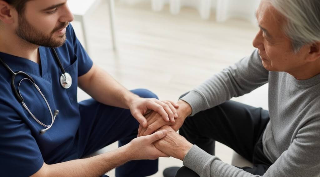 Doctor holding patient's hands