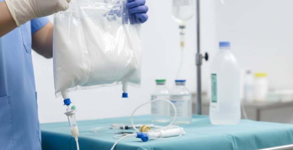 IV drip for parenteral nutrition through veins