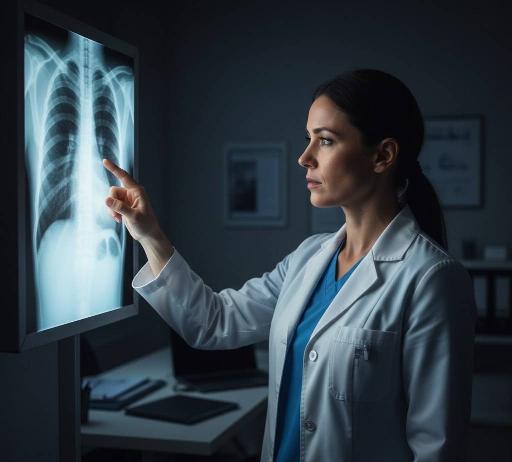 Doctor examining lung x-ray