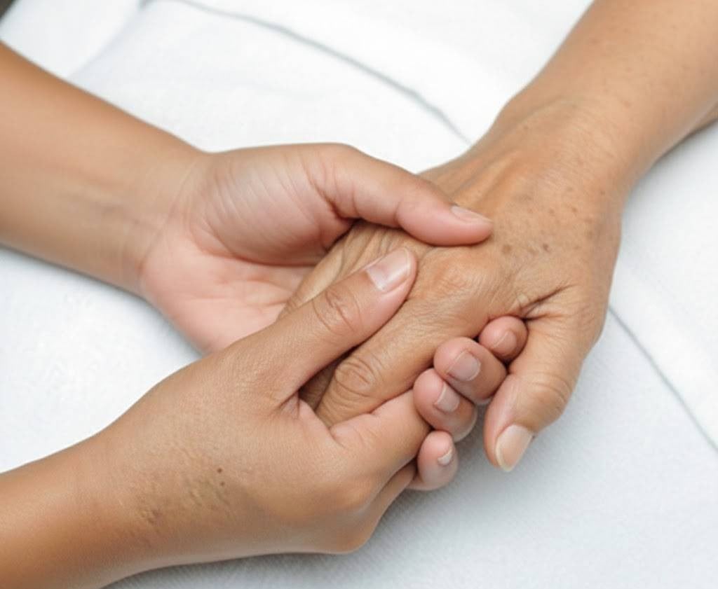 Hands holding patient's hand