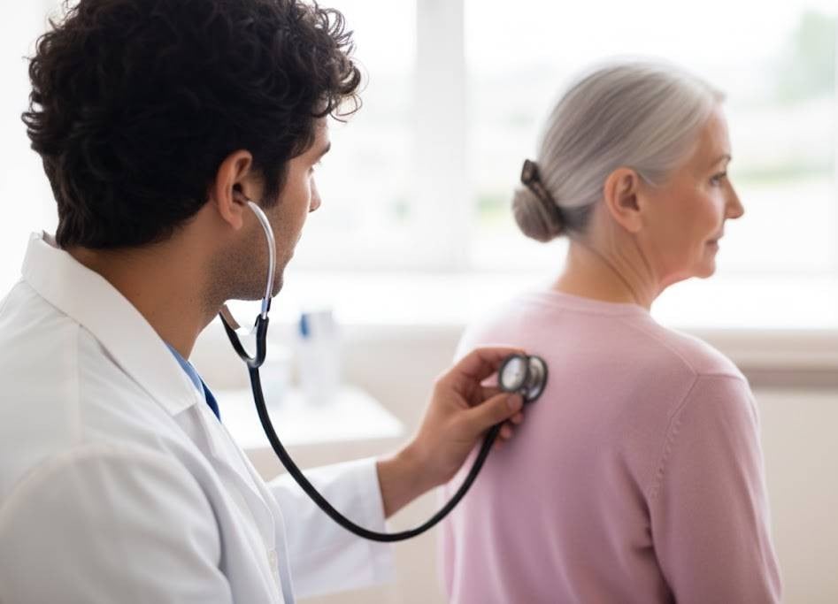 Doctor examining patient with a stethoscope