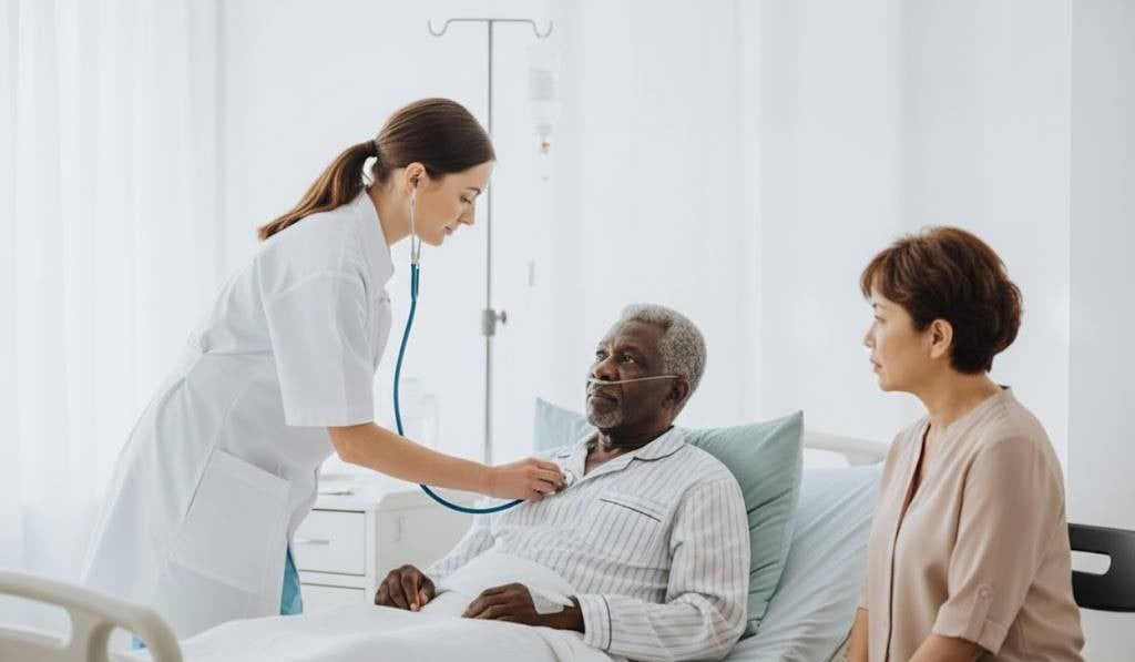 Patient getting examined by a doctor with a stethoscope