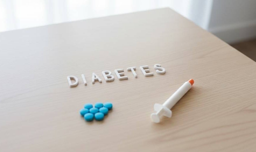 Diabetes pills and vaccine on a table