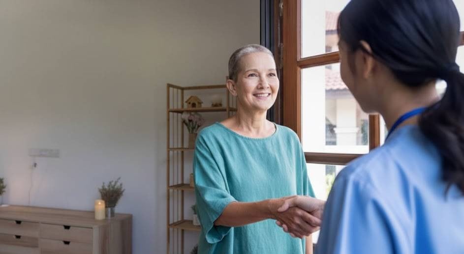 Patient and doctor holding hands