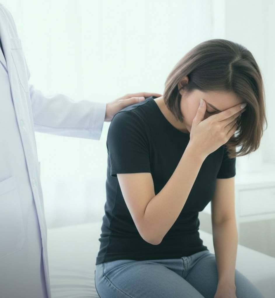 Doctor providing support to family member of a patient