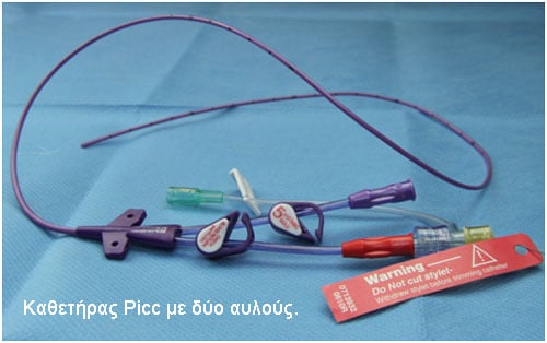 Double-lumen peripherally inserted central catheter (PICC)