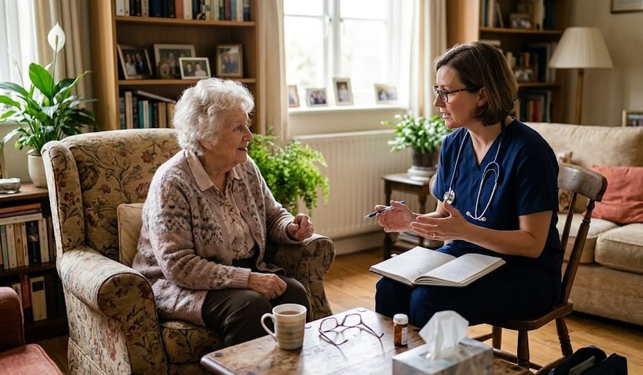 Γιατρός και ασθενής συζητούν στο σπίτι